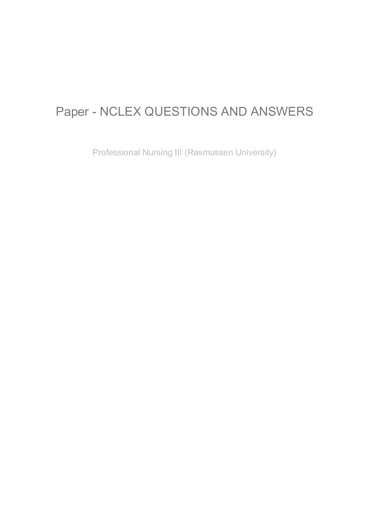 Preview image for NUR 2790 Paper - NCLEX QUESTIONS AND ANSWERS